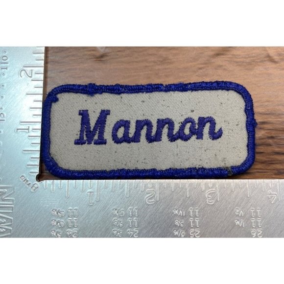 Vintage Name Patch Mannon Embroidered Blue Letters Rectangle 3.5" Across - Picture 4 of 4
